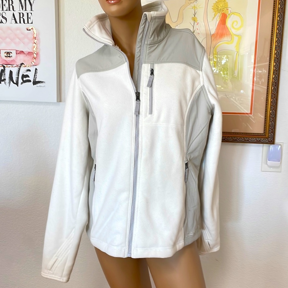 NWT Eddie Bauer White and Light Gray Softshell Utility Jacket
